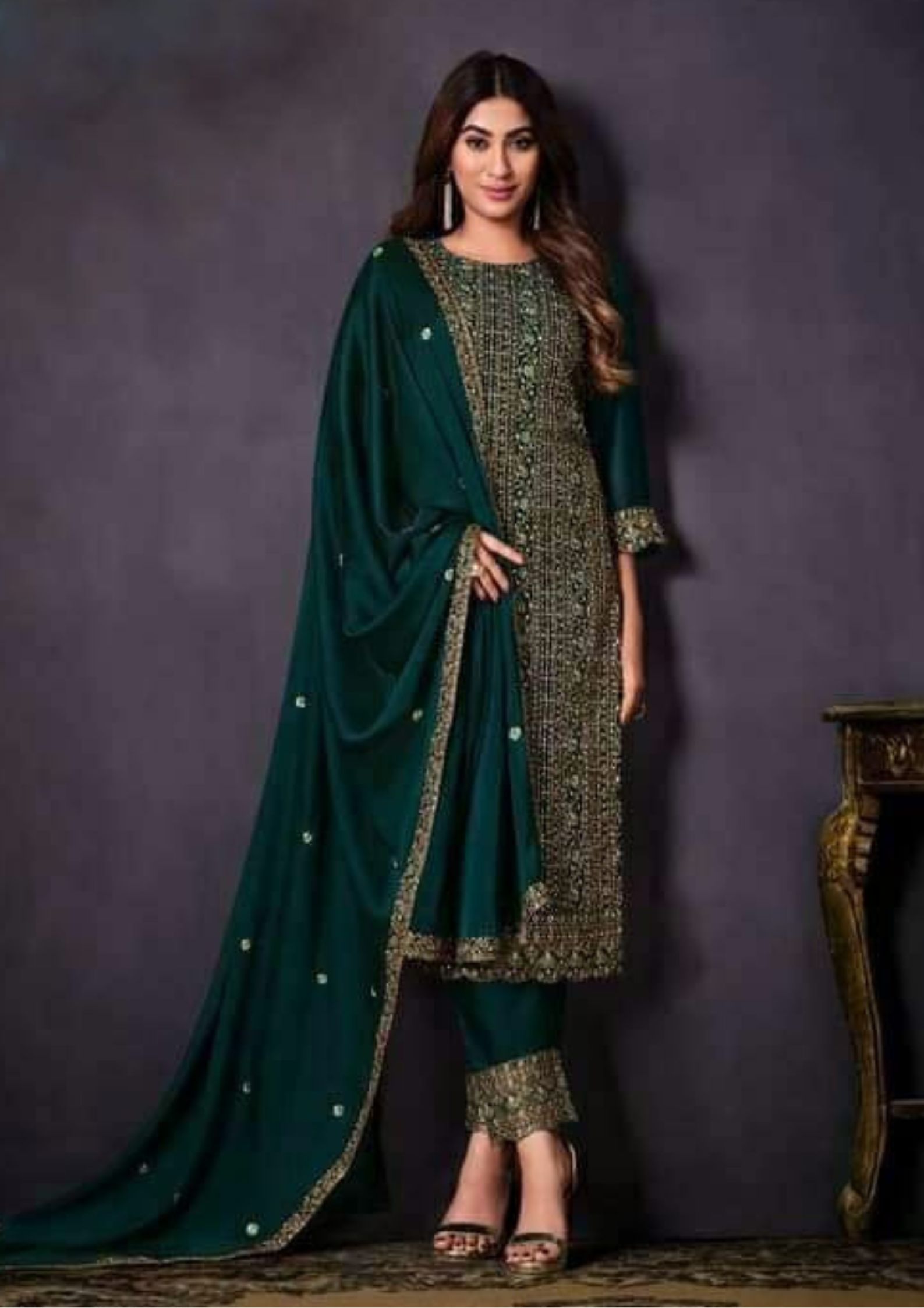 ALINA VOL-4 ,Deep Green Semi stitch Salwar suit Material for women-SSS –  www.soosi.co.in